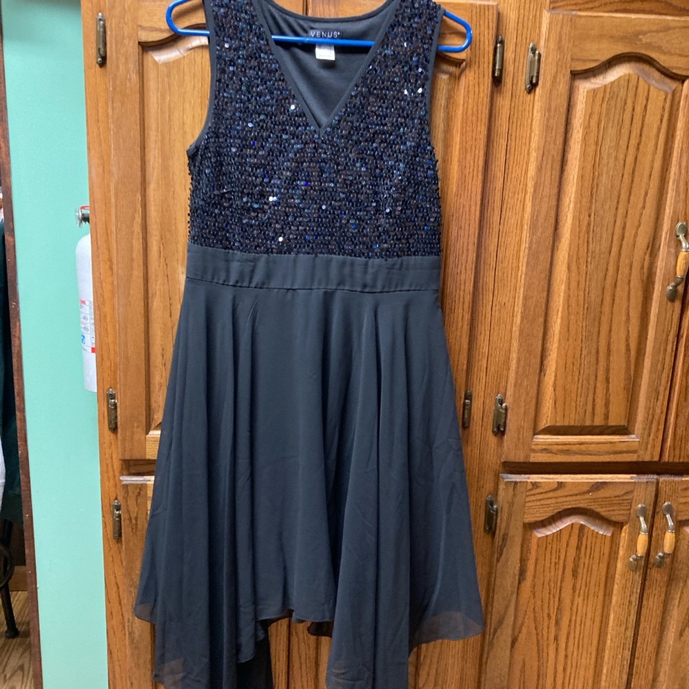 VENUS Black Asymmetrical Embellished Cocktail Dress